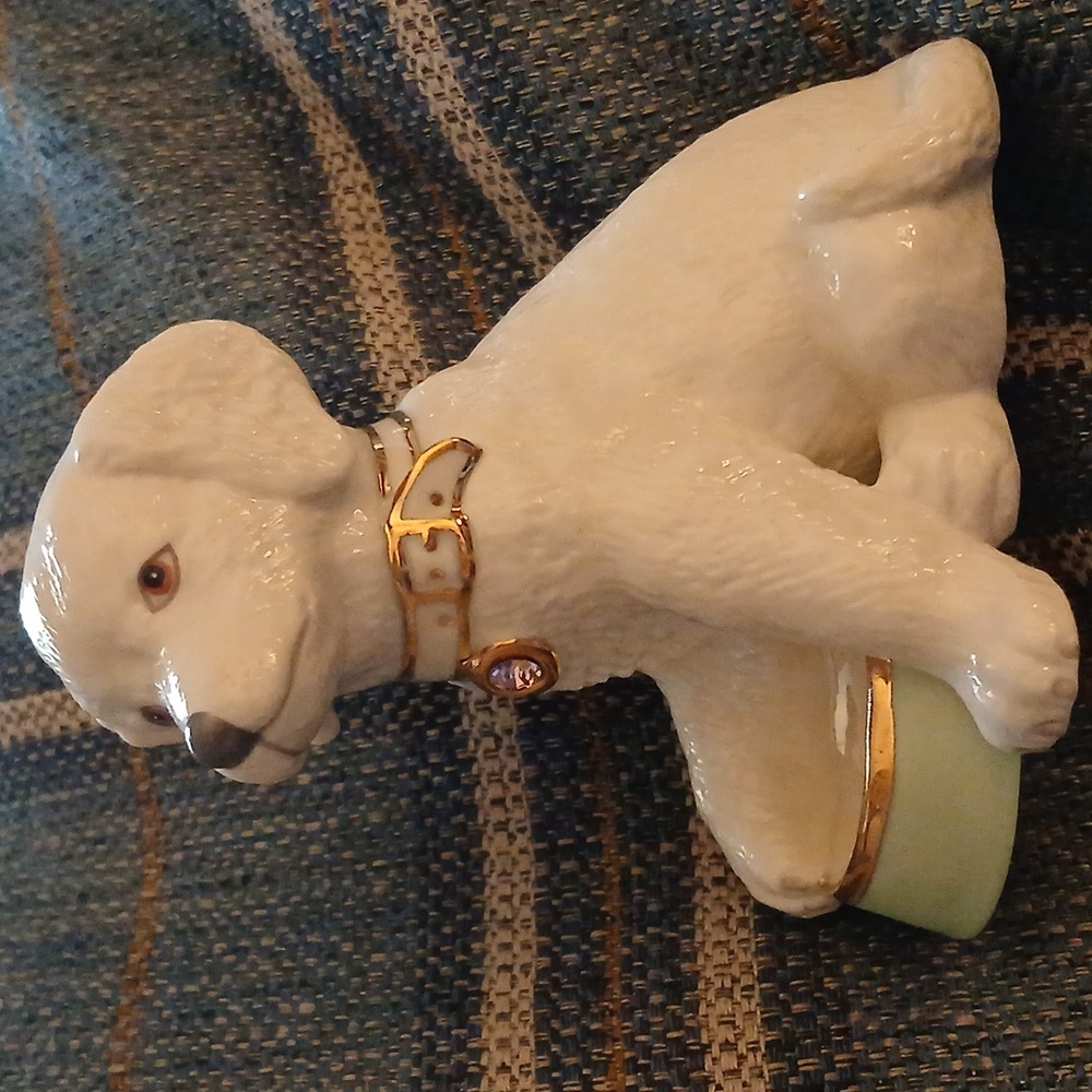 Lenox Puppy With Goldtone Accented Collar And Bowl Birthstone Dogtag